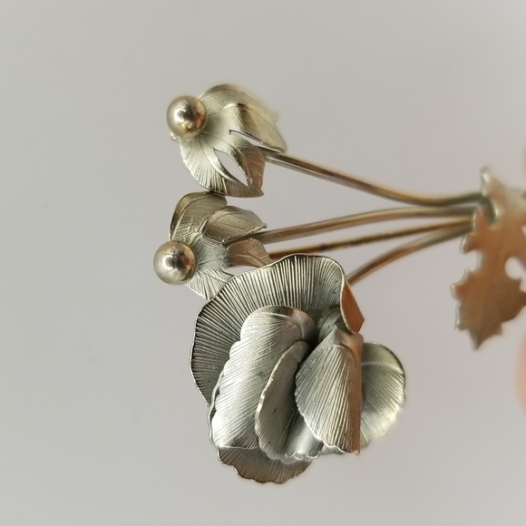 GioVanni Di Rocco Silver Tone Metal Wild Flower Pin Brooch Realistic Signed 70s - Picture 15 of 16